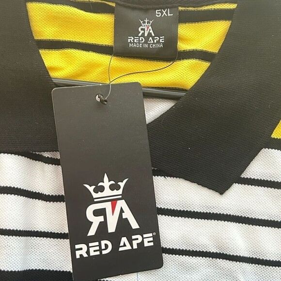 Red Ape Men's Polo Shirt Size 5X, Horizontal Stripe Black, Blue, Yellow #G1513 - Picture 3 of 5